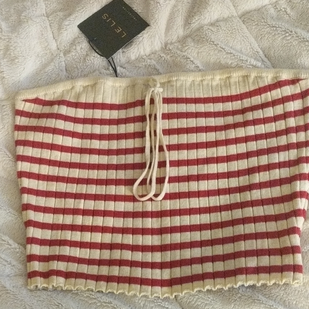 Le Lis Red and Cream Striped Halter Top